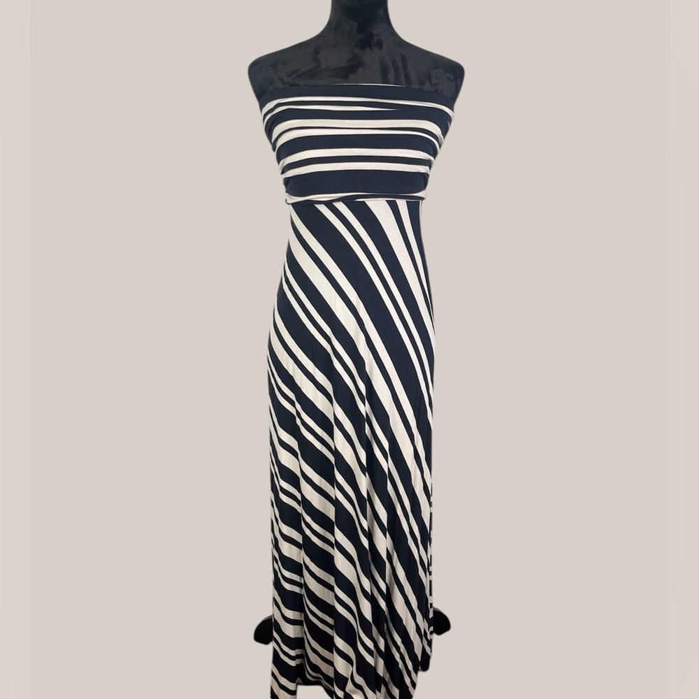 Banana Republic Strapless Navy and White Striped Maxi Dress